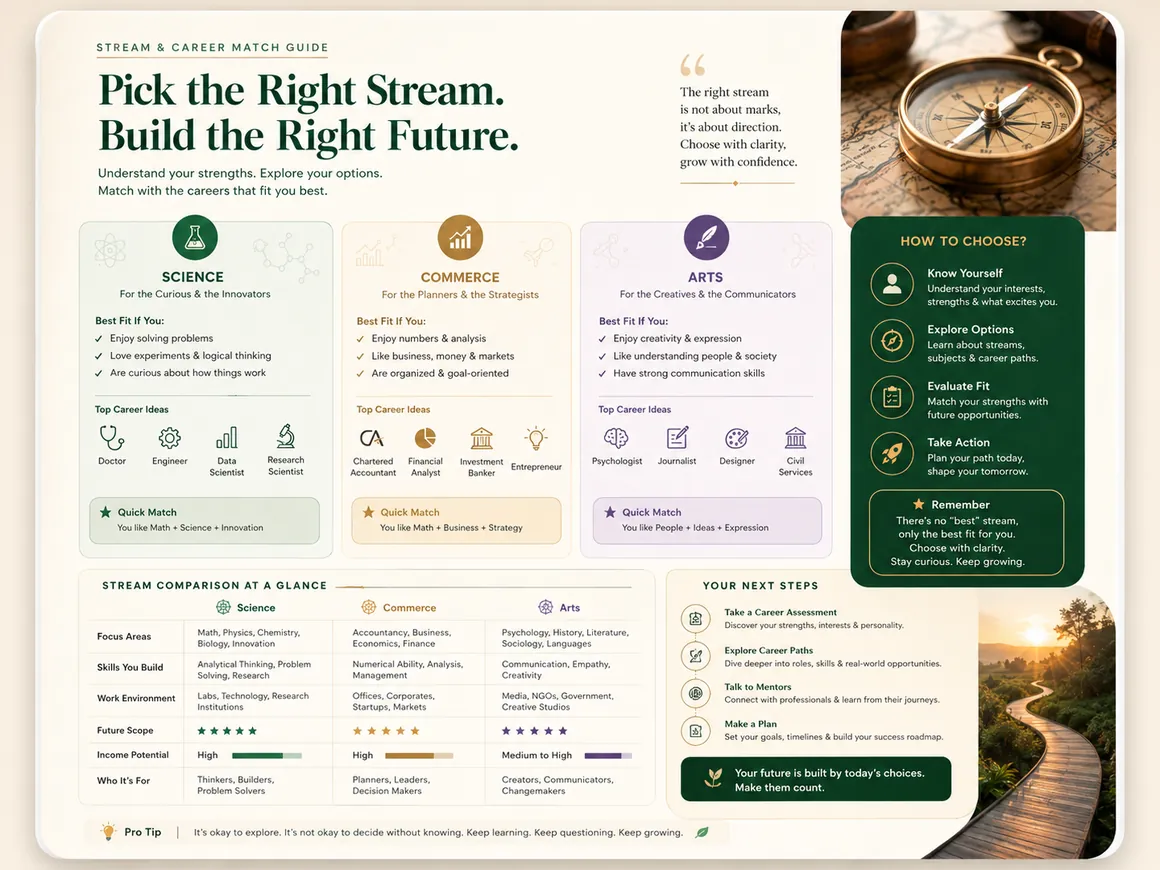Science Commerce and Arts stream selection sample page