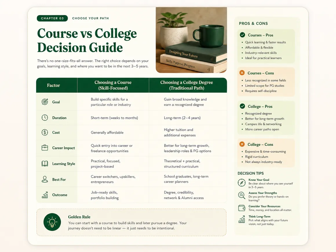 Course versus college decision comparison sample page