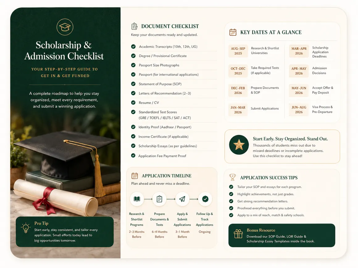 Scholarship and admission document checklist sample page