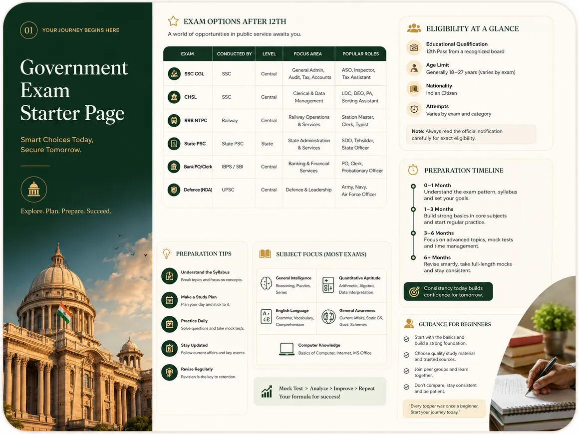 Government exam options eligibility and preparation sample page