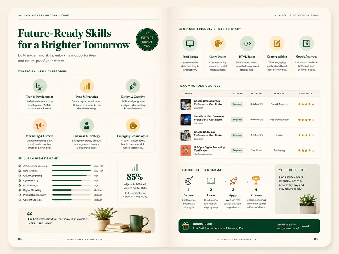 Future ready digital skills and recommended courses sample page