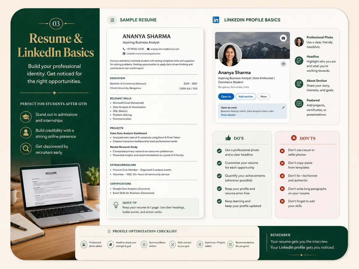 Student resume and LinkedIn profile basics sample page